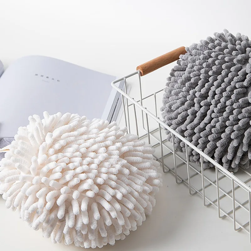 Chenille Hand Towels Kitchen Bathroom Hand Towel Ball with Hanging Loops Quick Dry Soft Absorbent Microfiber Towels