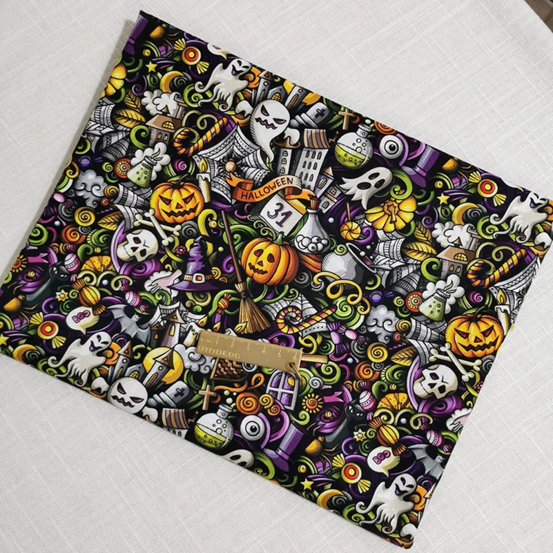 Cotton Sugar Skull Cotton Digital Printed Halloween Fabric Muslin for Quilting DIY Handmade By The Half Meter