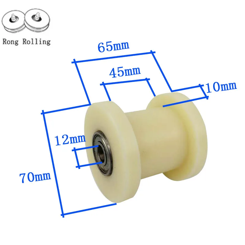 H-groove width 45mm,nylon grooved roller diameter 70mm,thickness 65mm,nylon rollers/wheels with double 6201RS bearings.