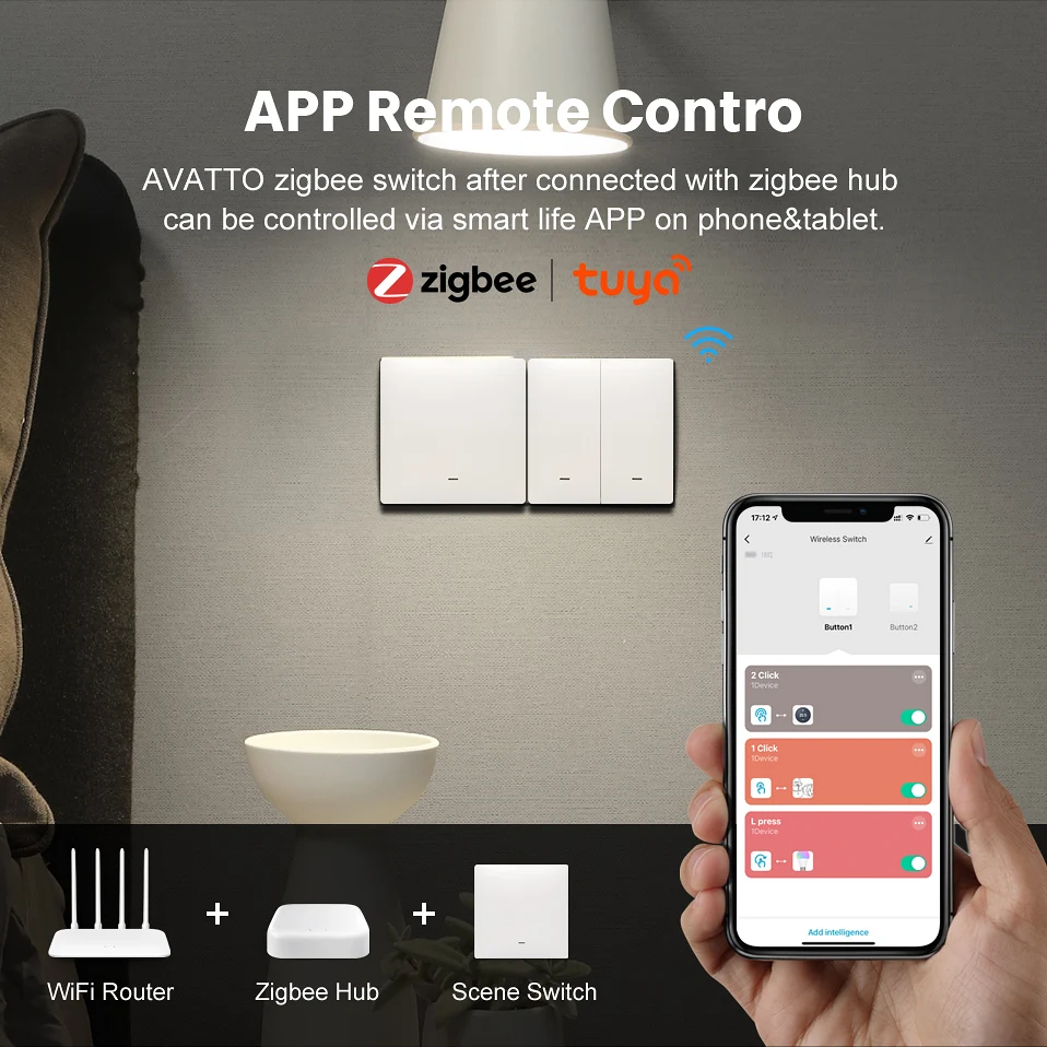 AVATTO Tuya EU WiFi Switch No Neutral Wire, Smart Life App interruptor Smart Home Switch 1/2/3 Gang work for Alexa, Google Home