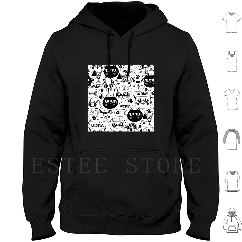 Suspicious Cats Hoodies Cat Kitty Black Cat Pattern Animal Pet Cat Lover Black And White Watercolor Ink Kids