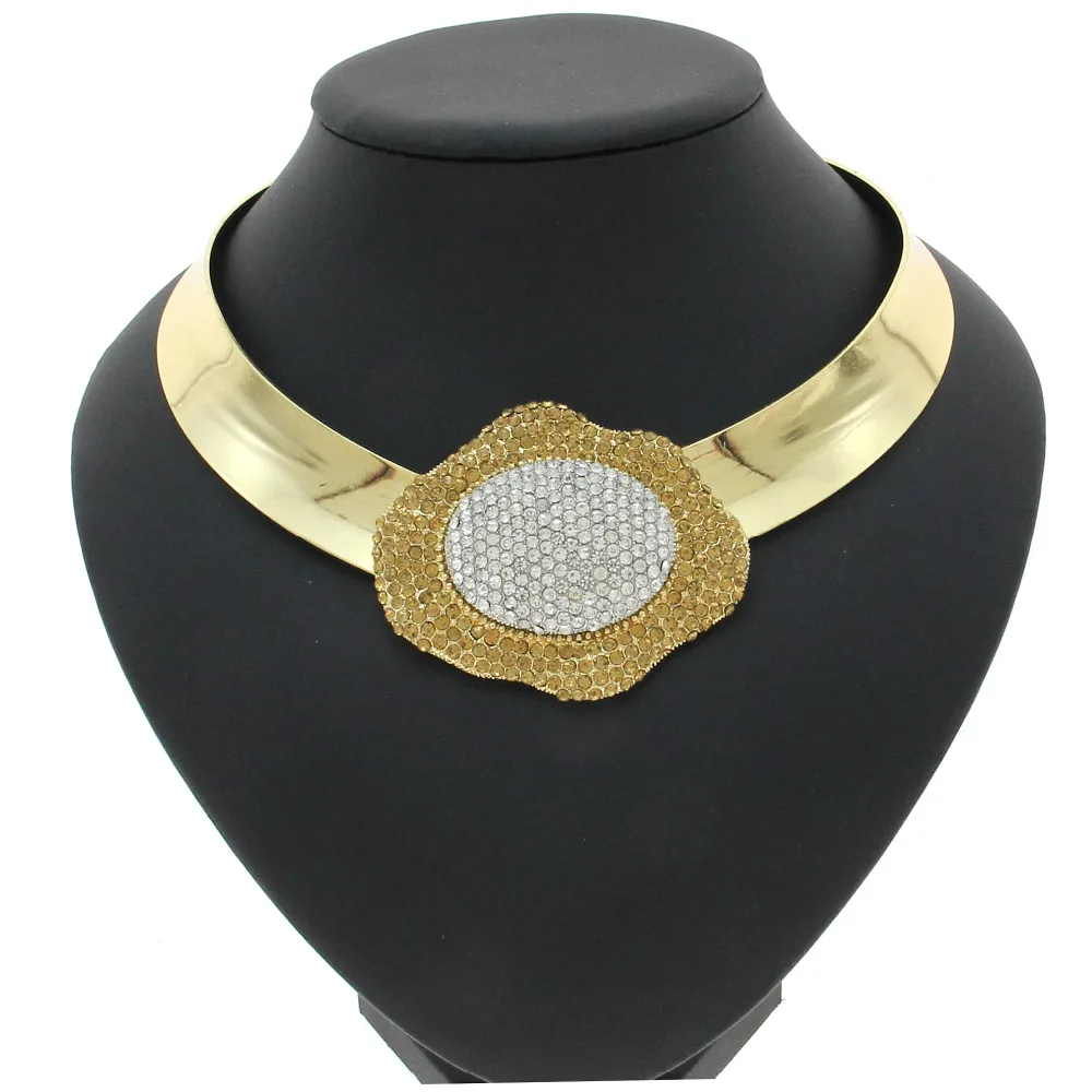 Punk Shiny Rhinestone Large Flower Collar Necklace For Women Alloy Torque Bib  Necklace Fashion Jewelry