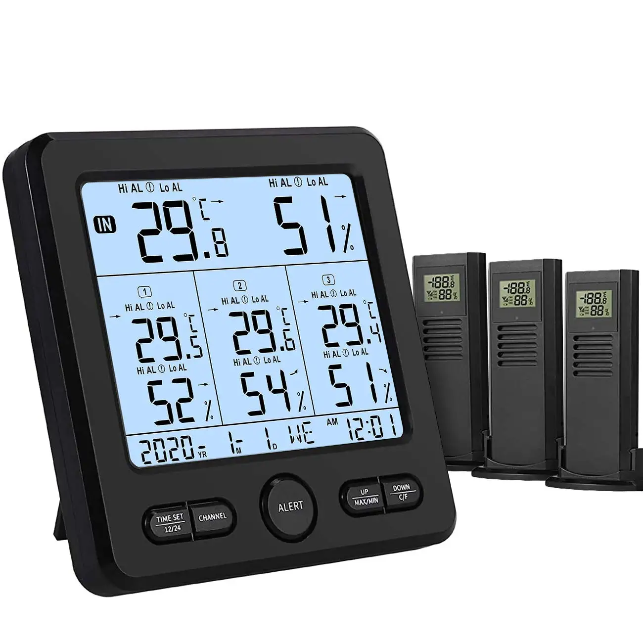 

Professional Weather Station Digital Indoor Outdoor Wireless Thermometer Hygrometer 3 Remote Sensors with Alert Clock Calendar