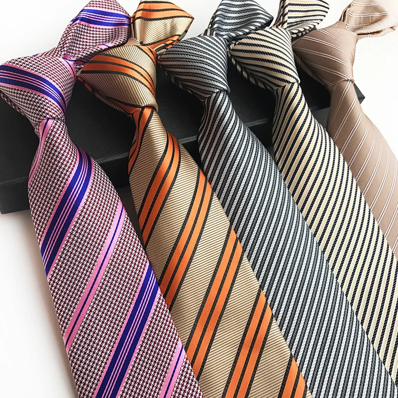 Fashion 8cm Silk Tie Red Balck Bule Stripe Jacquard weave Necktie for Men Business Wedding Party Formal Neck Ties Accessories