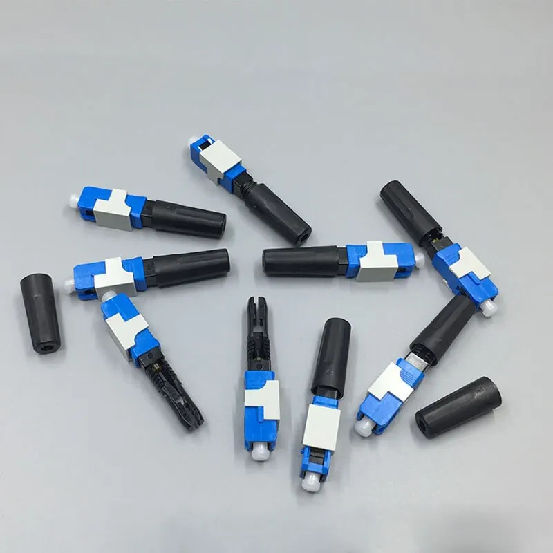 100PCS SC UPC Fiber Optic Fast Connector  Blue SC FAST Fiber FTTH Single Mode Quick Connector SC UPC Adapter