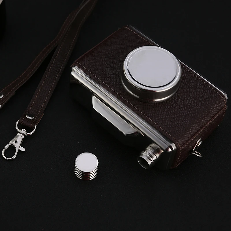 DEOUN 11OZ Creative Stainless Steel Hip Flask New Portable Whiskey Rum Camera Hip Flask Carry Flask For Alcohol With Funnel Gift