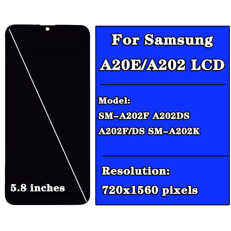 Pantalla LCD táctil de alta calidad para Samsung A20e, montaje de digitalizador, A202, A202F, reemplazo de cubierta trasera gratis