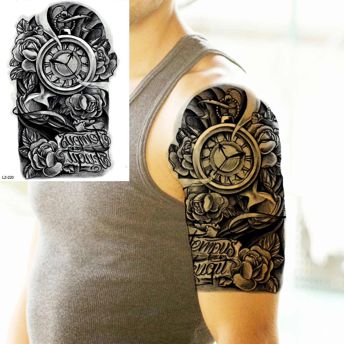 Black Spartan Temporary Tattoos For Men Boys Lion Knight Wolf Skull Compass Tiger Fake Tattoo Sticker Arm Leg Tatoos Waterproof