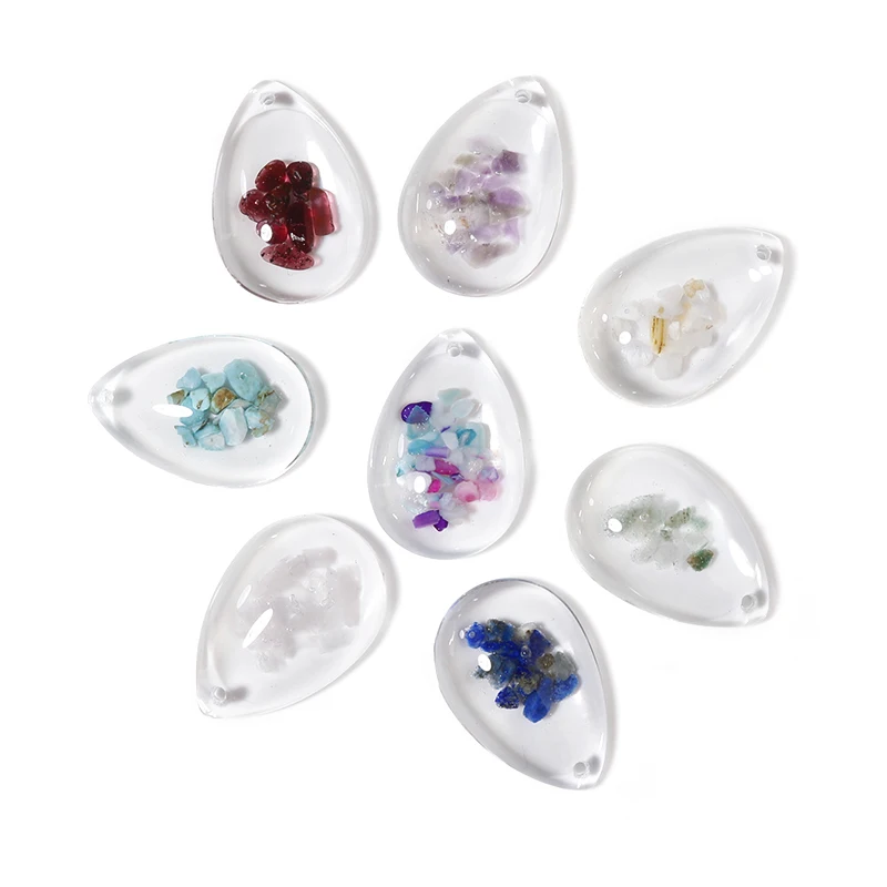 10pcs Transparent Inlay Dried Flowers Waterdropped with Hole Glass Cabochon Spacer For DIY Jewelry Making Pendant Accessories