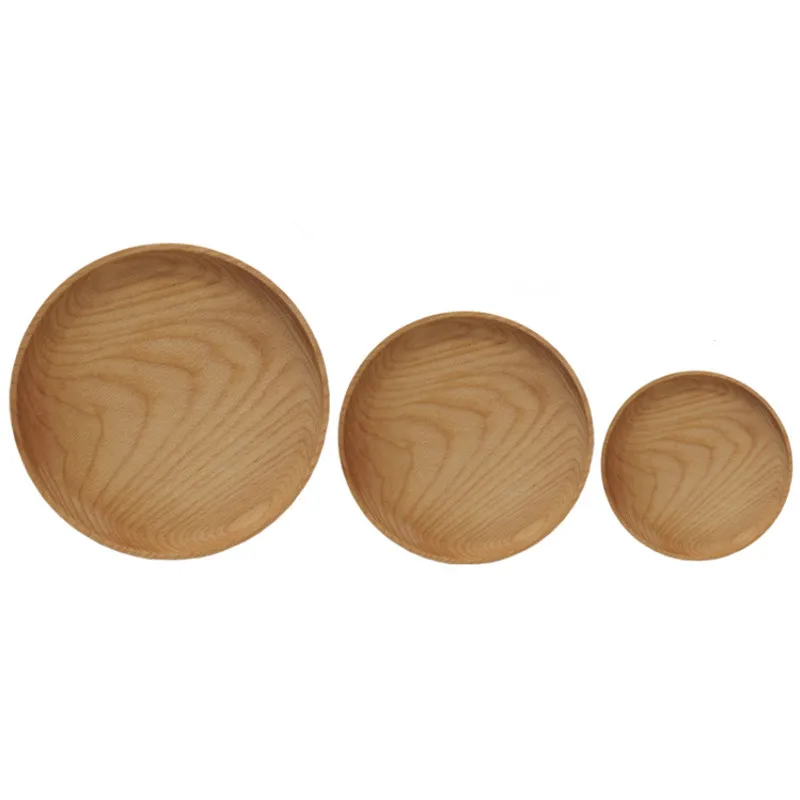 Round Wood Plant Saucer Plant Trays Wood Serving Tray Kongfu Trays 3PCS/SET