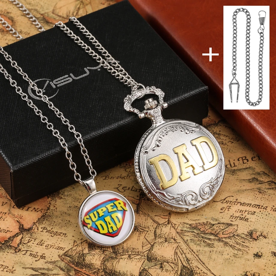 Beste Super Dad Quartz Zakhorloge Geschenken Set Vader Trui Keten Ketting Vaderdag Aanwezig Verjaardag Dag Geschenken Voor mannen Papa