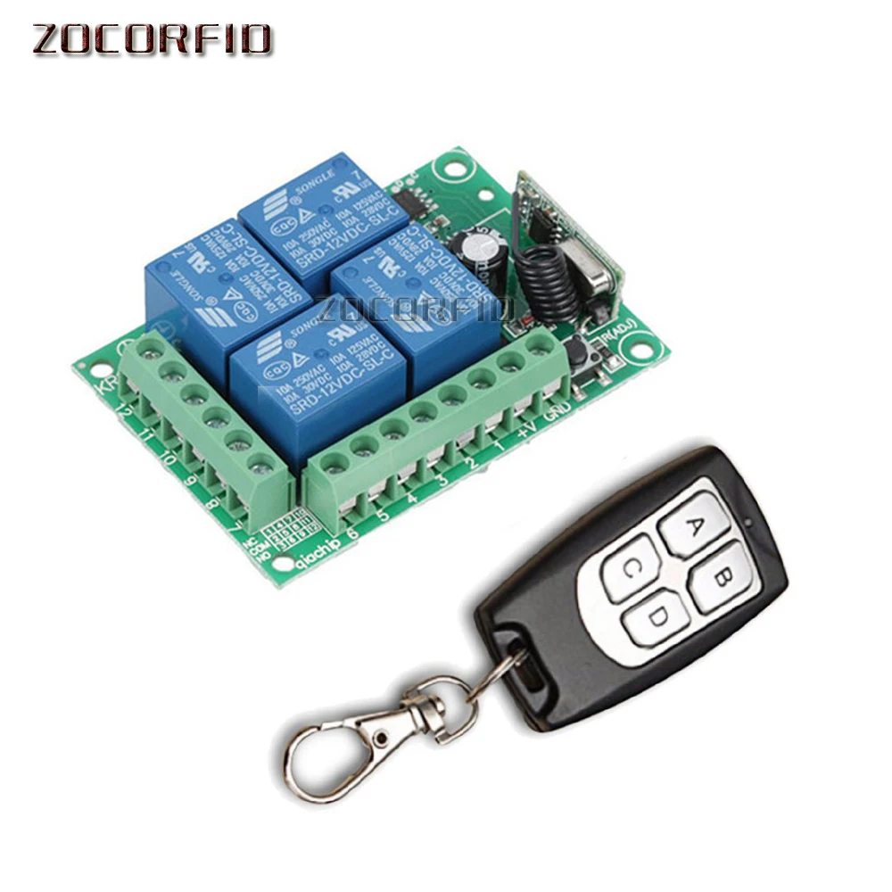 

433Mhz Universal Wireless Remote Control Switch DC 12V 4 CH RF Relay Receiver Module + RF Remote 433 Mhz Transmitter Diy