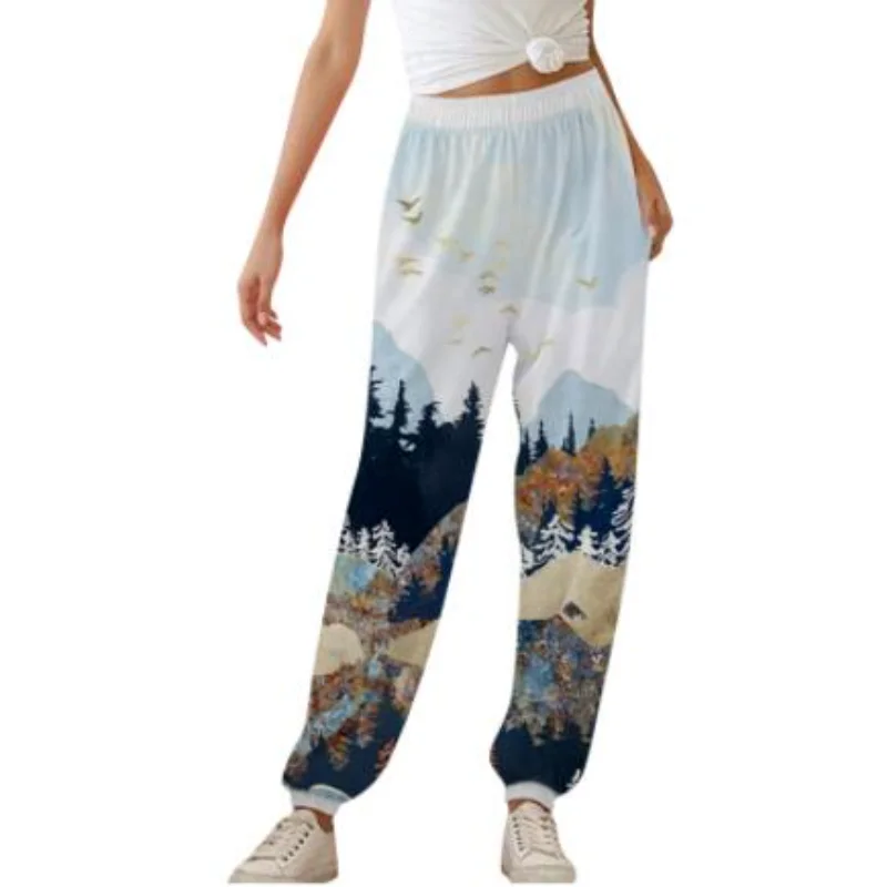 Women Mountain Print Sweatpant Cotton Casual Summer Elestic High Waist Trousers Cargo Pants 2020 Sporting Streetwear Pants