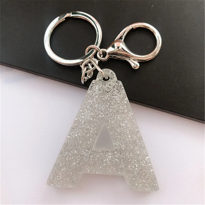 1PC  Keyring English LetterKeychain 26 English word Glitter Resin A TO Z Handbag Charms for Woman