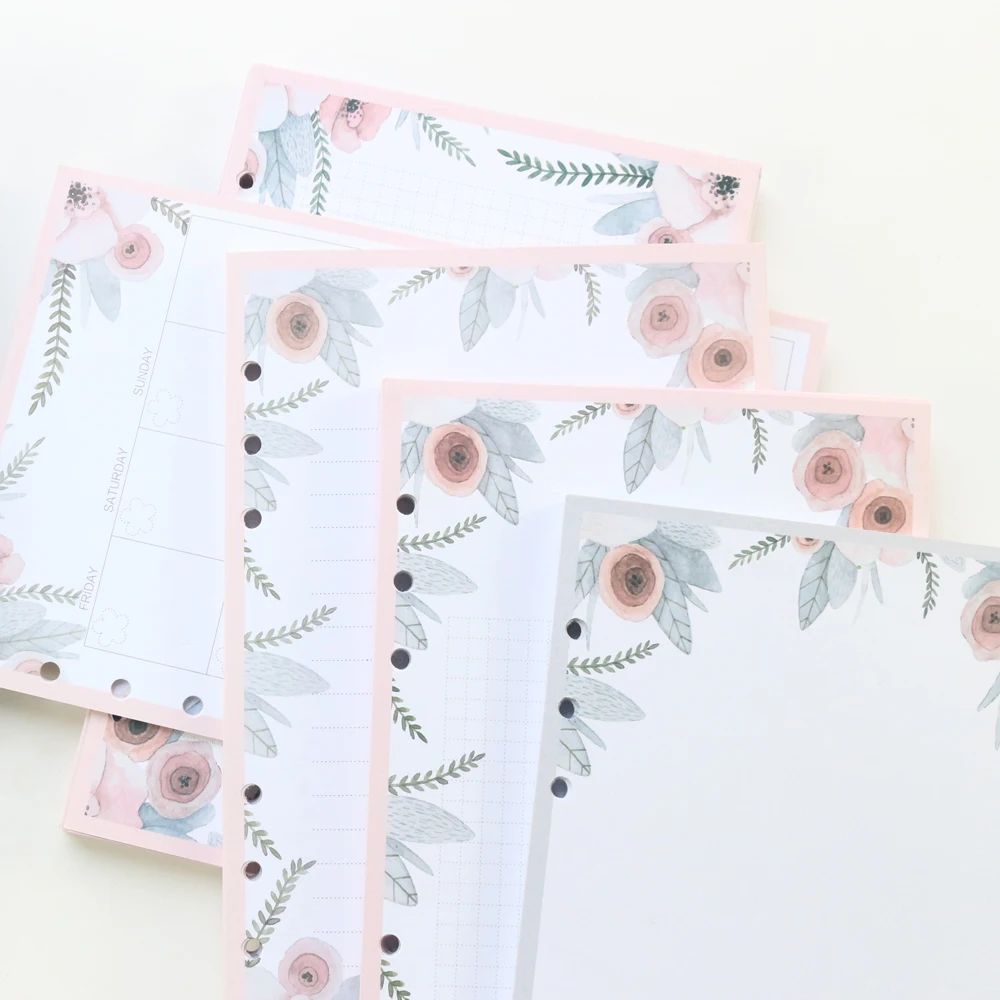 Domikee Original creative flower  6 hole refilling inner paper sheets for binder planner: monthly weekly planner grid line  A6A5