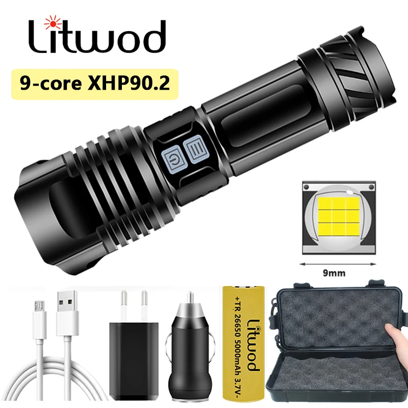 XHP90.2 High Quality Powerful Tactical Led Flashlight XHP70.2 Zoomable Torch Usb Rechargeable 18650 26650 Battey Lantern 9-core