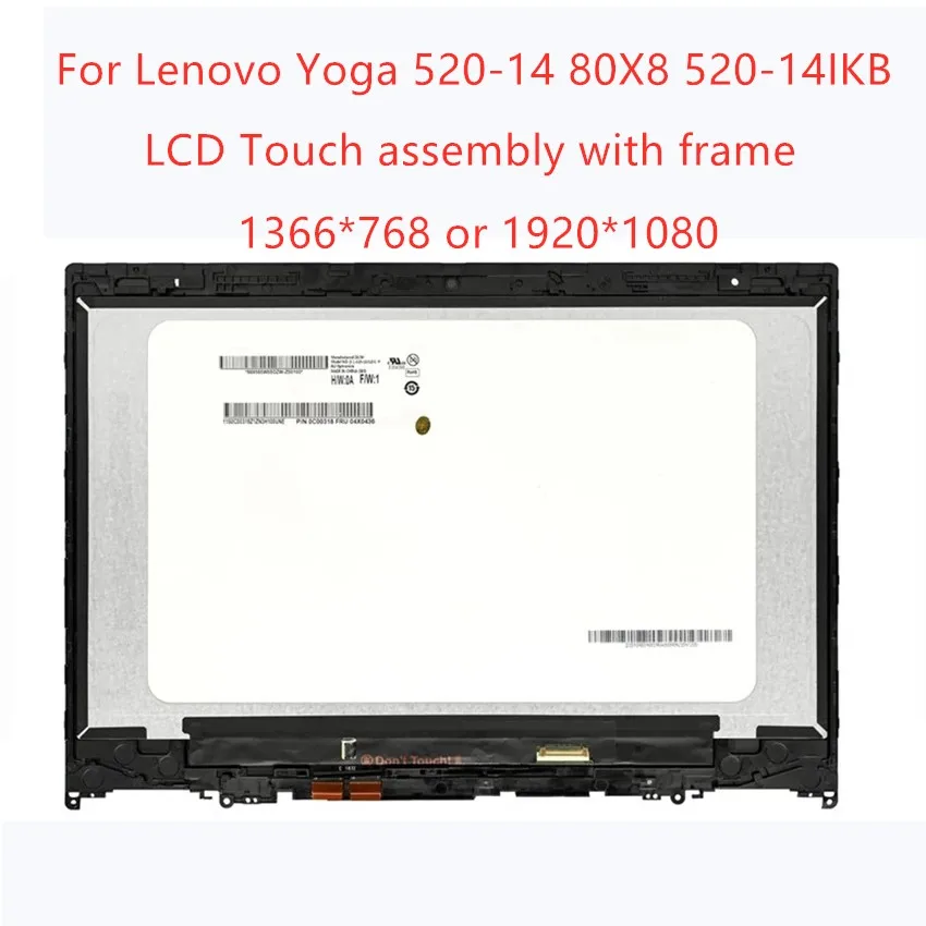 

Free shipping lcd screen replacement For Lenovo Yoga 520-14 80X8 520-14IKB 14" LCD Screen+Touch Digitizer Assembly with Frame