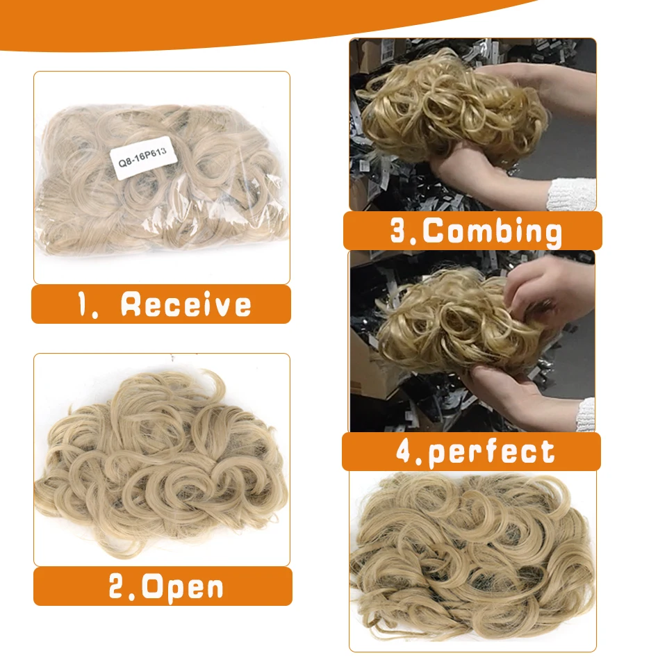 LUPU-moño de pelo rizado sintético desordenado para mujer, moño con banda elástica para el pelo, Clip en piezas de cabello falso Natural, Scrunchies