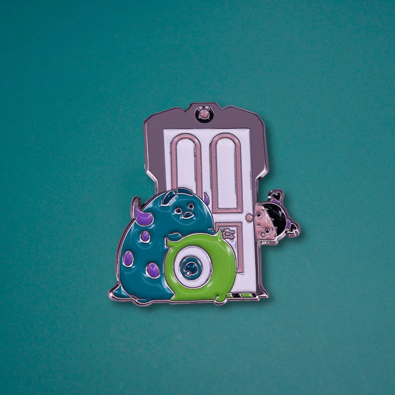 Monsters Inc. Badge Sulley Mike and Boo Peeking at the Door Pin Cute Jacket Backpack Decor for Anime Movie Fans