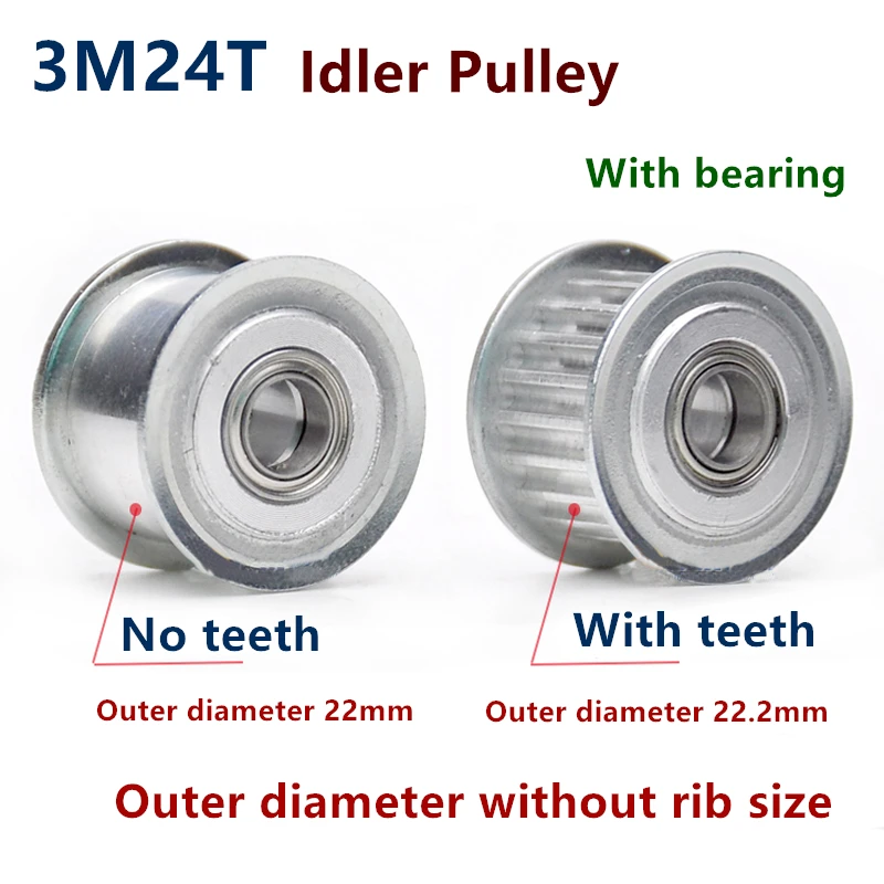 

24 Teeth 3M Idler Pulley Tensioner Wheel Bore 3/4/5/6/7/8/9mm with Bearing Guide synchronous pulley gear HTD3M 24T 24teeth