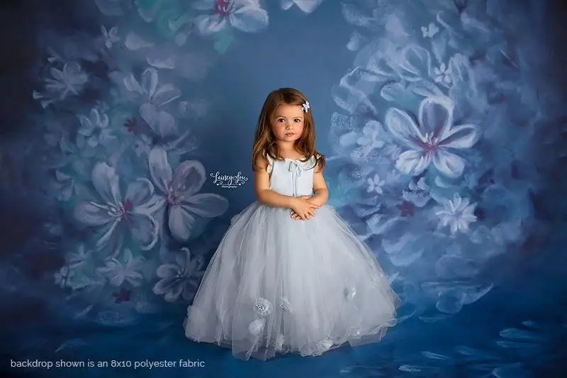 Abstract Texture Blue Floral Photo Background White Flowers Backdrop for Photography Studio Children Portrait Photo Booth Prop