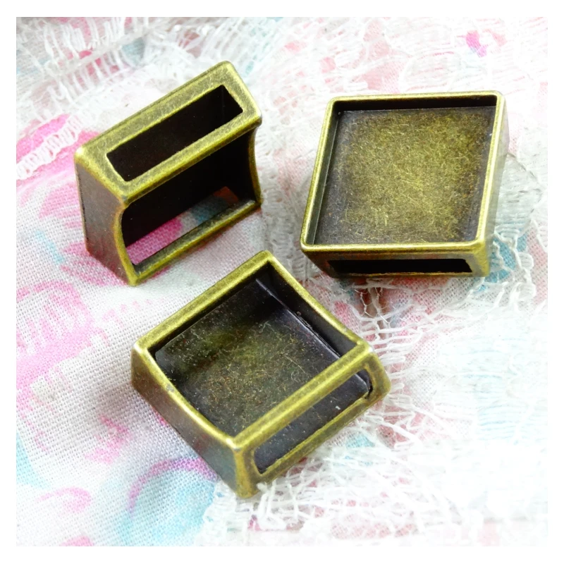 

40pcs 15*15MM Inner Size Antique Bronze Square Leather Slider Beads Blank Base Setting Diy Bracelets Making