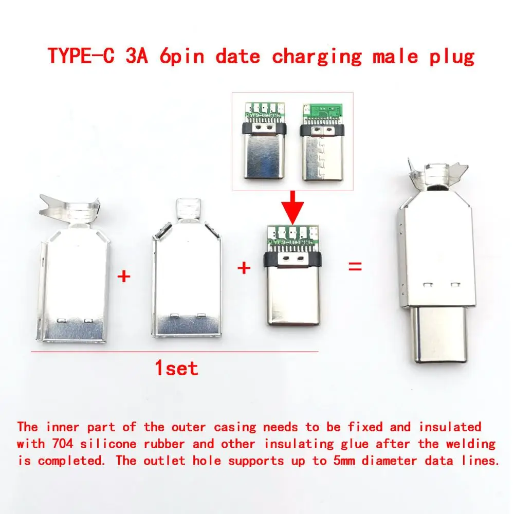 2 zestawy USB 3.1 typu C 2.0 męska wtyczka wtyczka ładowania typ spawania USB-C adapter 3/4 w 1 2A/3A/5A prąd o dużym napięciu złącze z przypadku — zdjęcie 4