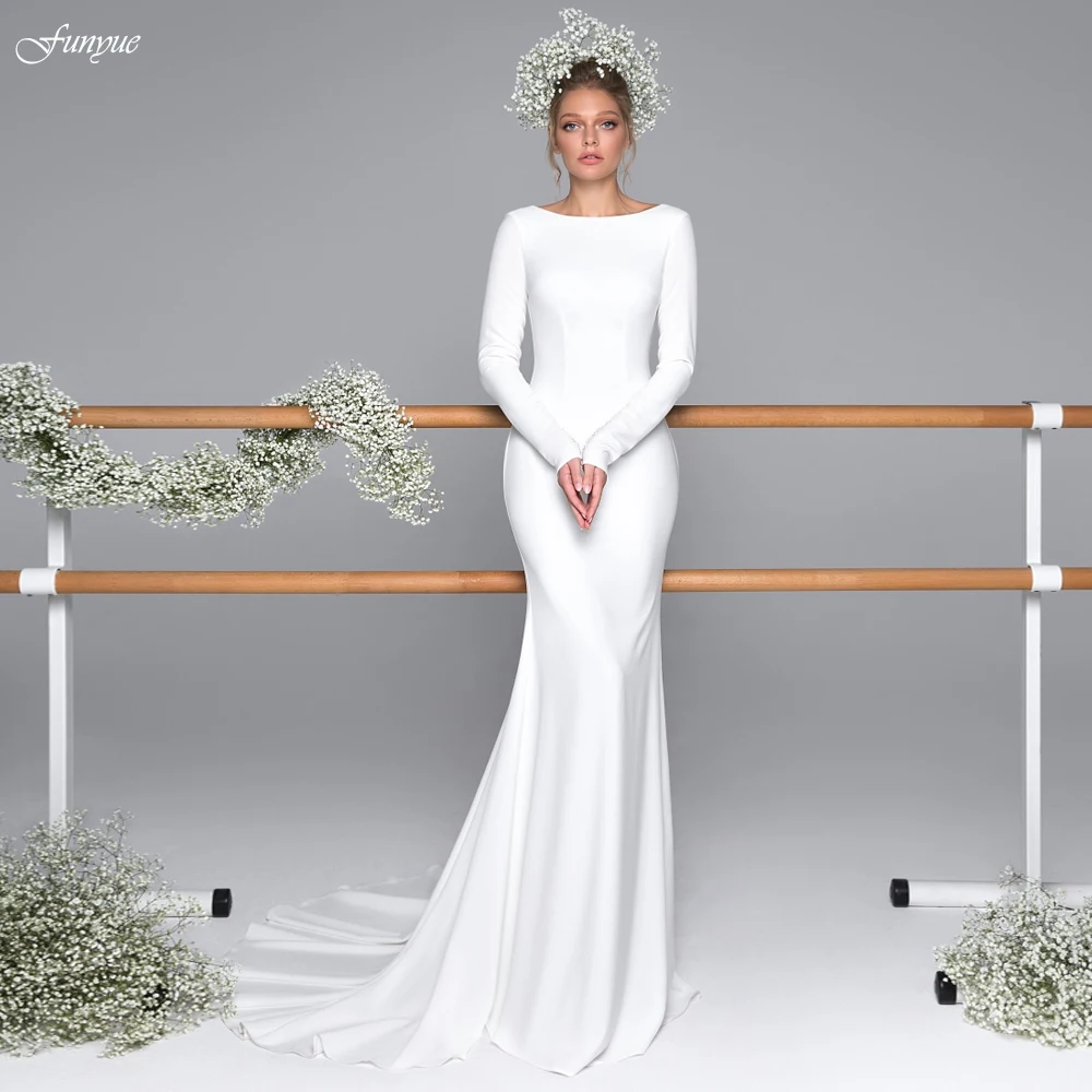 Funyue Vestido De Noiva Simples Sexy Backless Braut Kleid Langarm Meerjungfrau Hochzeit Kleid 2022 Elegante Braut Zu Werden Kleider