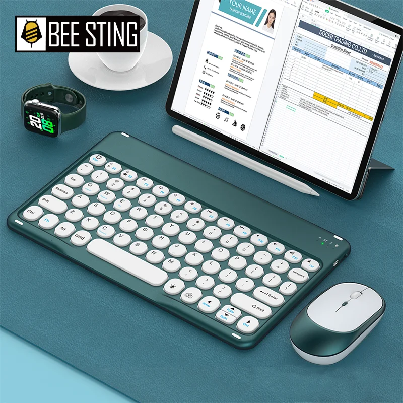 Mouse Keyboard Bluetooth Perancis Arab Spanyol Teclado Sem Fio untuk Android Samsung Windows iPad Telepon Tablet Keyboard Nirkabel