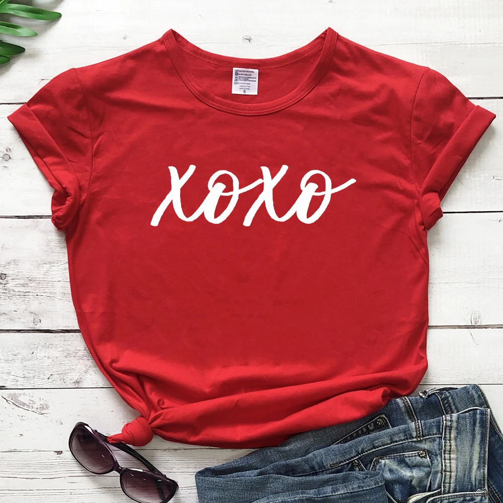 

XOXO 100%Cotton T-shirt Cute Women Crewneck Valentine's Day Gift Tshirt Funny Couples Grunge Graphic Tee Shirt Top Drop Shipping