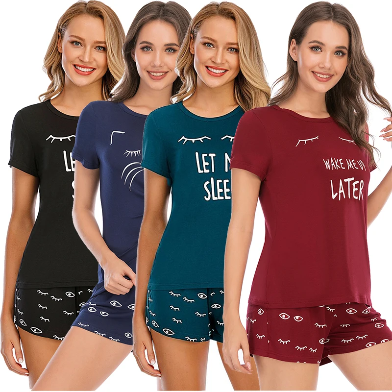 Women's Pajamas for Women Sleepwear Cute Print Short Set Pajama Sets Lovely Short Sleeve T Shirts Shorts Summer Pjs