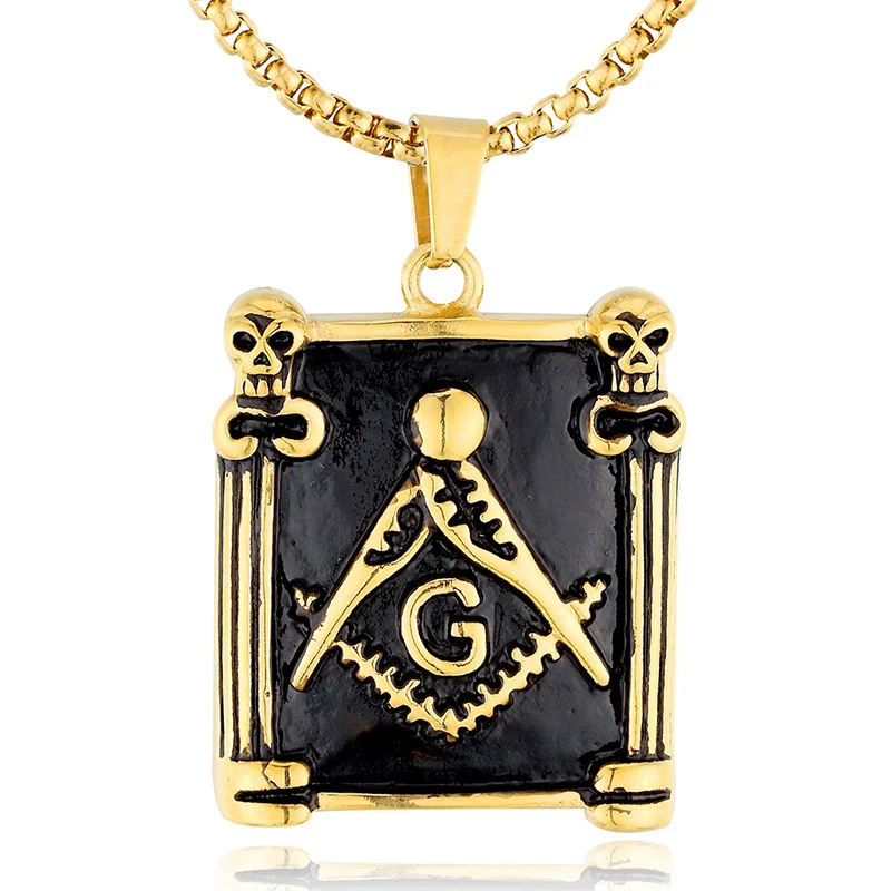 Freemason Masonic Stainless Steel Men Necklaces Pendants skull gold color  Simple Punk Boyfriend Jewelry Creativity Wholesale