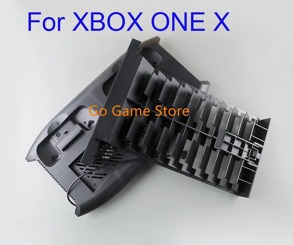 Ventola di raffreddamento con supporto di ricarica verticale per console di gioco Xbox One X da 1 pezzo con supporto per torre di archiviazione a 18 dischi