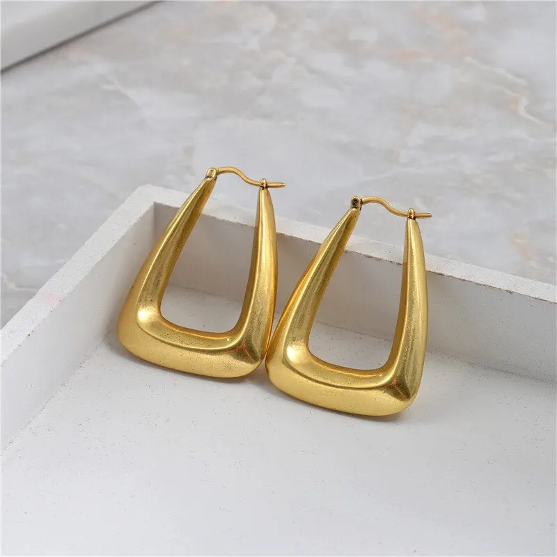 Rectangular Geometry Thicky Gold Earrings For Women Fashion Copper Kolczyki Kupe Aretes De Mujer