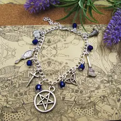 Silver Plated Charm Bracelet Carnelian Moonstone Lapis Witch Wicca Charm Bracelet, Silver Braceletl pendant bracelets