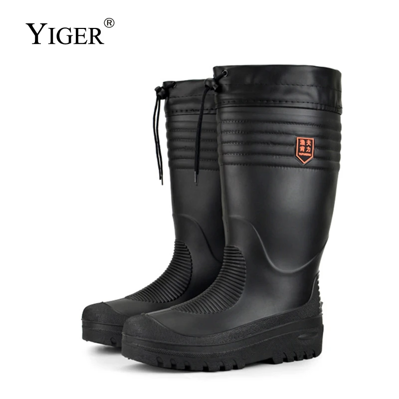 YIGER Men\'s Rain Boots Fixed cotton sleeve lining in winter Men\'s high-top cotton boots cold-proof plus cotton warm rain boots