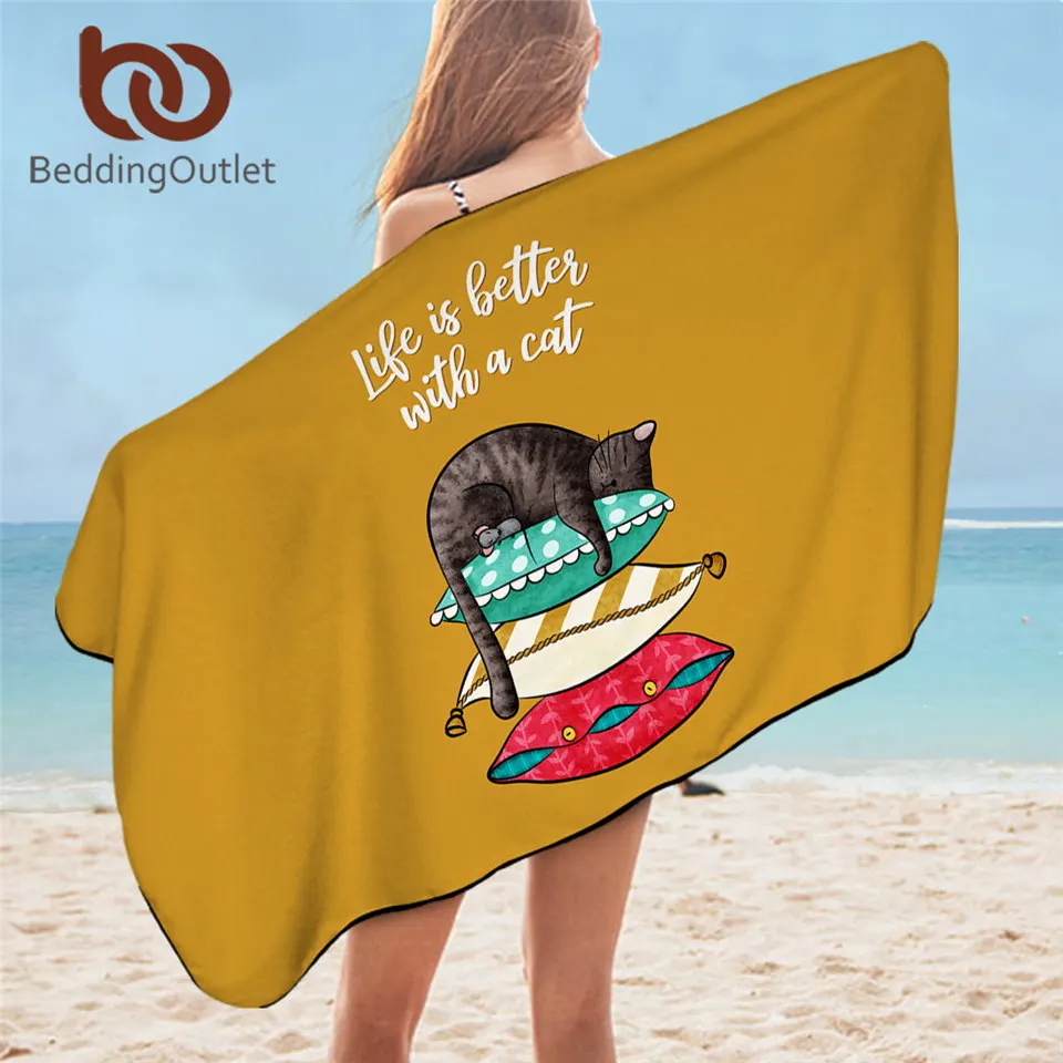 

BeddingOutlet Cat Rat Bath Towel 3D Print Beach Towel Sleeping Animal Shower Towel Watercolor Cozy Serviette 75x150cm Dropship