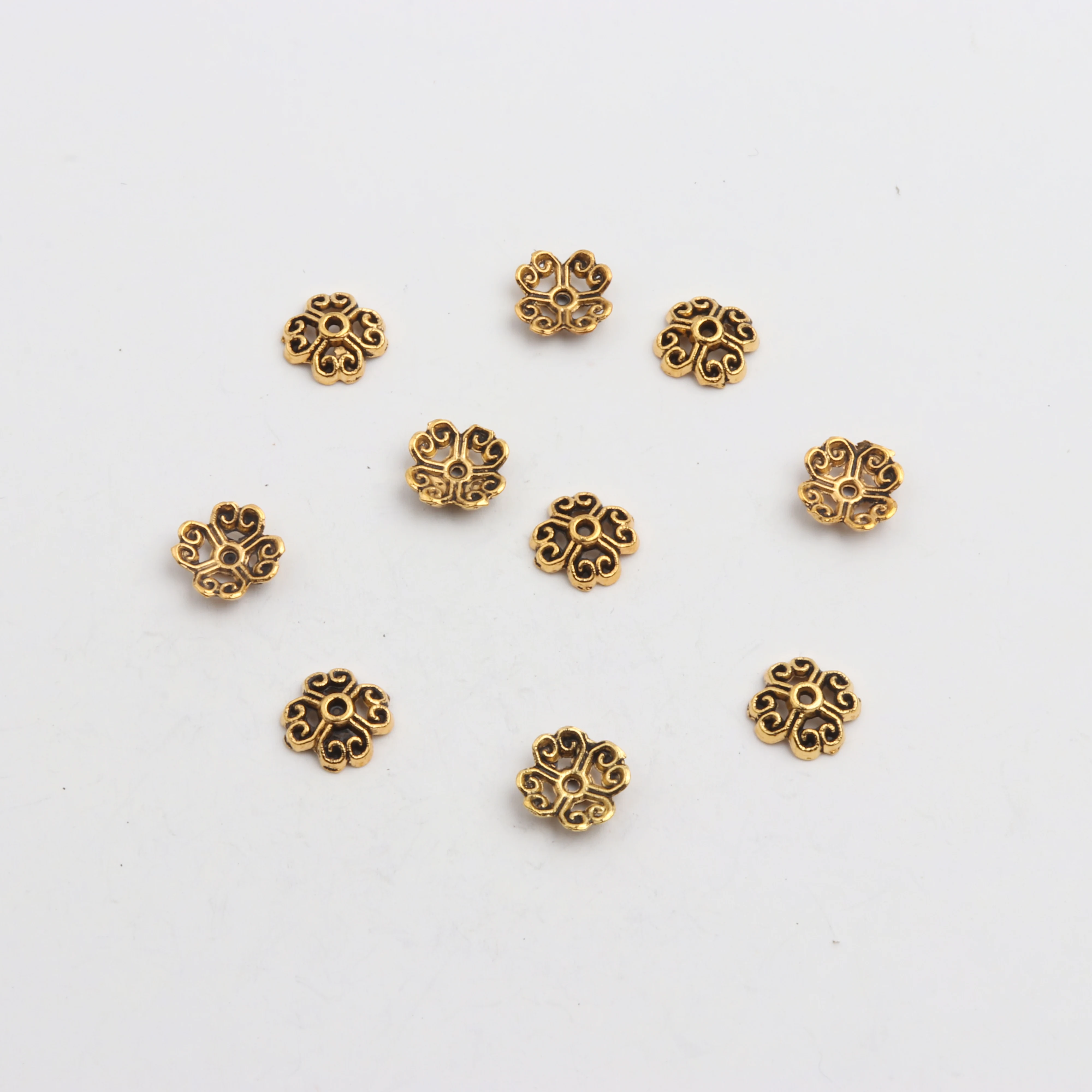 50pcs Antique Gold Sliver Bronze Copper Flower Torus Shape Alloy Metal Spacer Beads Cap For Jewelry making DIYCrystal Wholesale