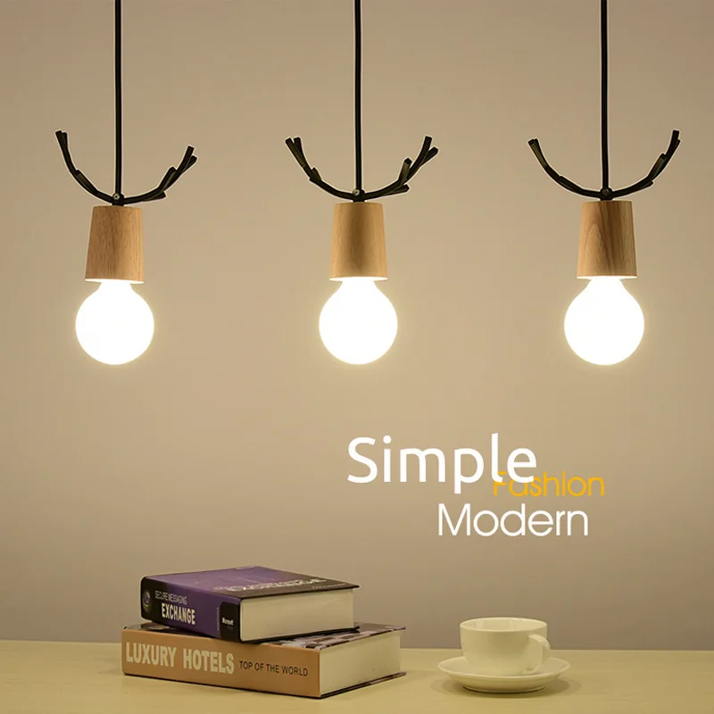 

Nordic Modern Simple Wood Little E27 Pendant Lights, Restaurant Dining Table Kitchen Bed Decoration Lighting