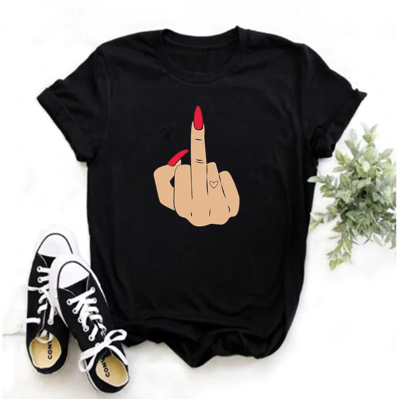 Mayos Fingerprint Print T-shirt Ladies Top Fashion Harajuku 90s Nail Red Ladies Hip Hop Punk T-Shirt Fashion Clothing Ladies