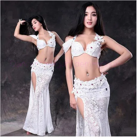 New style Belly dance costumes senior lace bra top+lace long skirt 2pcs belly dance set for women belly dance suits M,L,XL