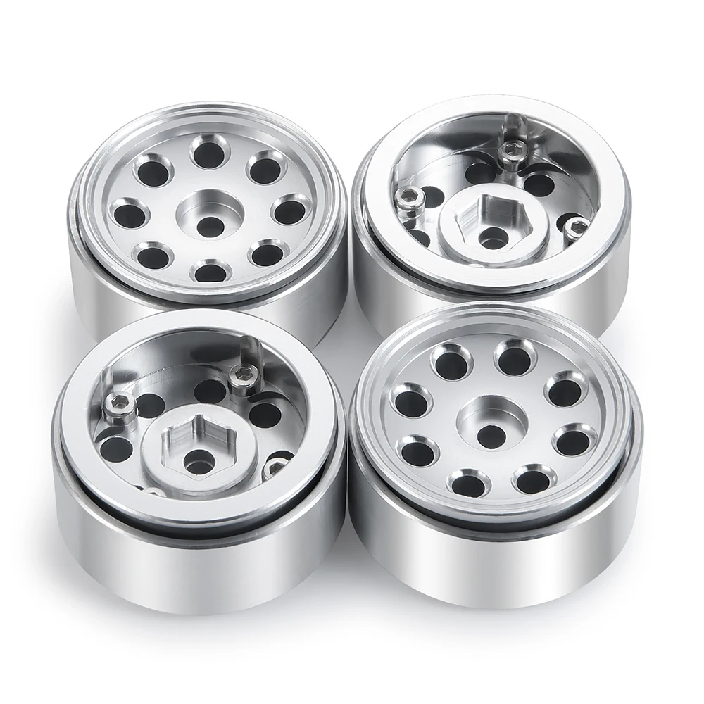 AXSPEED 4 ชิ้นเงิน 1.0 ''โลหะ Beadlock ล้อฮับสําหรับ Axial SCX24 90081 AXI00001 AXI00002 1/24 RC รถรถบรรทุกอุปกรณ์เสริม