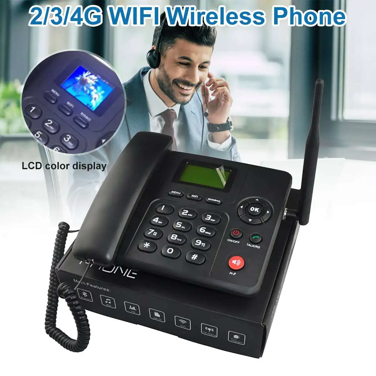 4G WIFI Wireless Fixed Phone Desktop Telephone GSM SIM Card LCD for Office Home Call Center Company Hotel