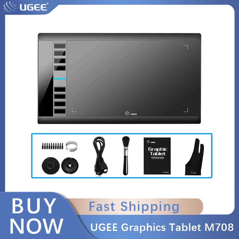 

UGEE M708 10x6 Inches Graphics Tablet Digital Drawing Tablets with Battery-free 8192 Passive Stylus Work on Windows mac Android