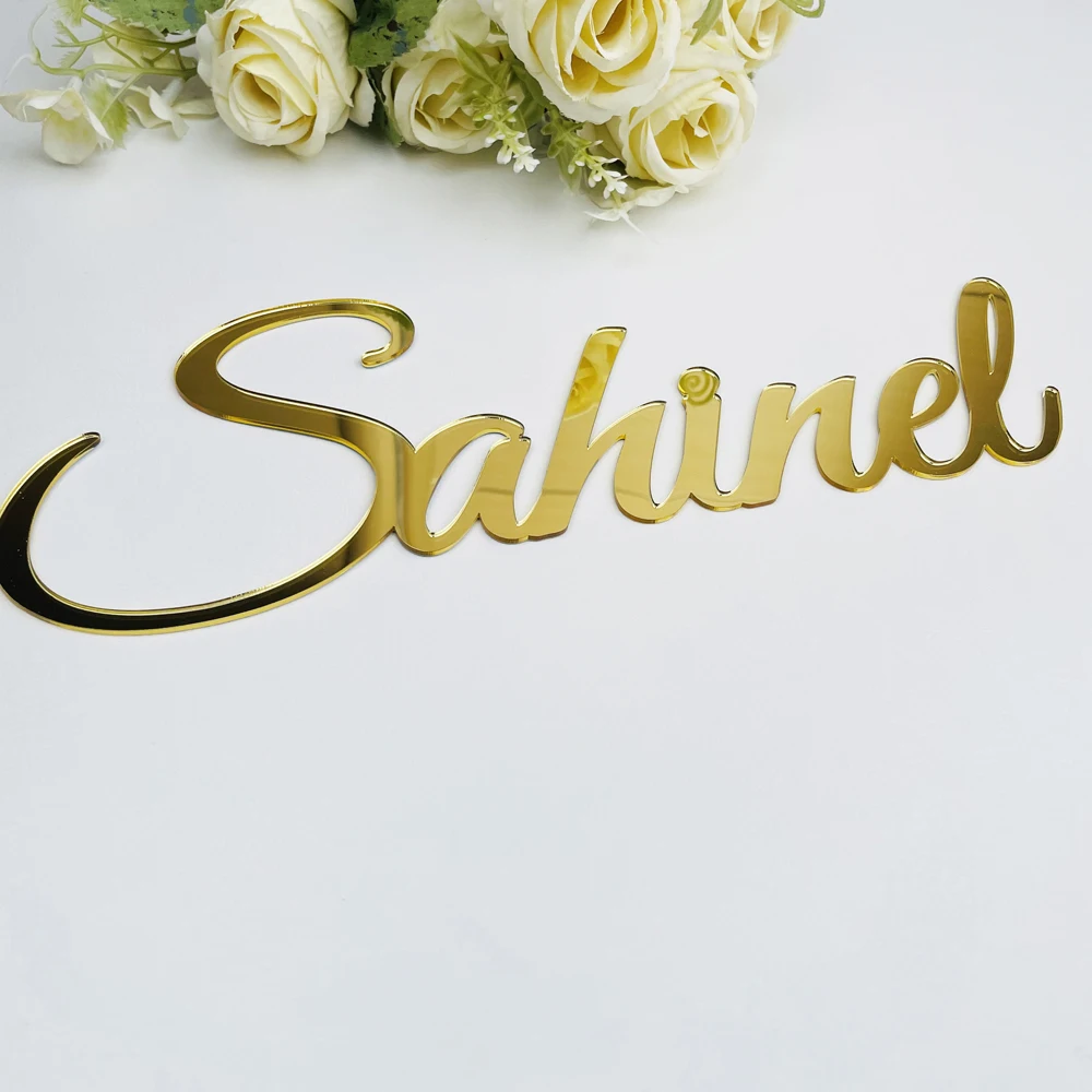 Custom Acrylic Mirror Gold Baby Name Sign Personalized Wood Wedding Birthday Party Baptism Shop Sign Nursery Wall Decoration