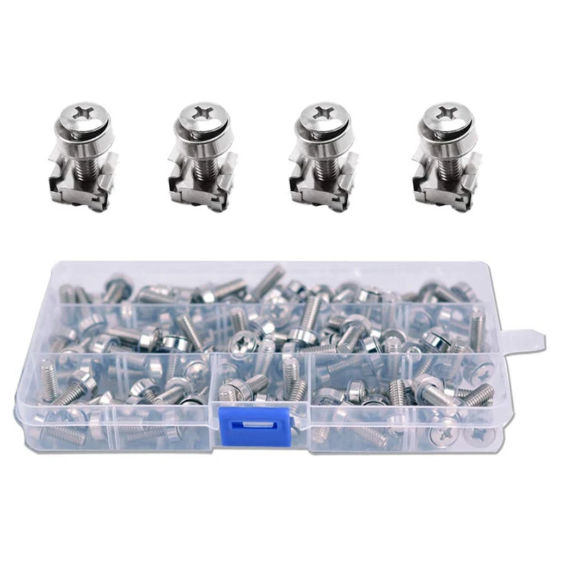 50 Sets M6 Square Hole Hardware Cage Nuts&Mounting Screws Washers for Server Rack and Cabinet(M6 X 20Mm)(Screw+Washer+Cage Nut)