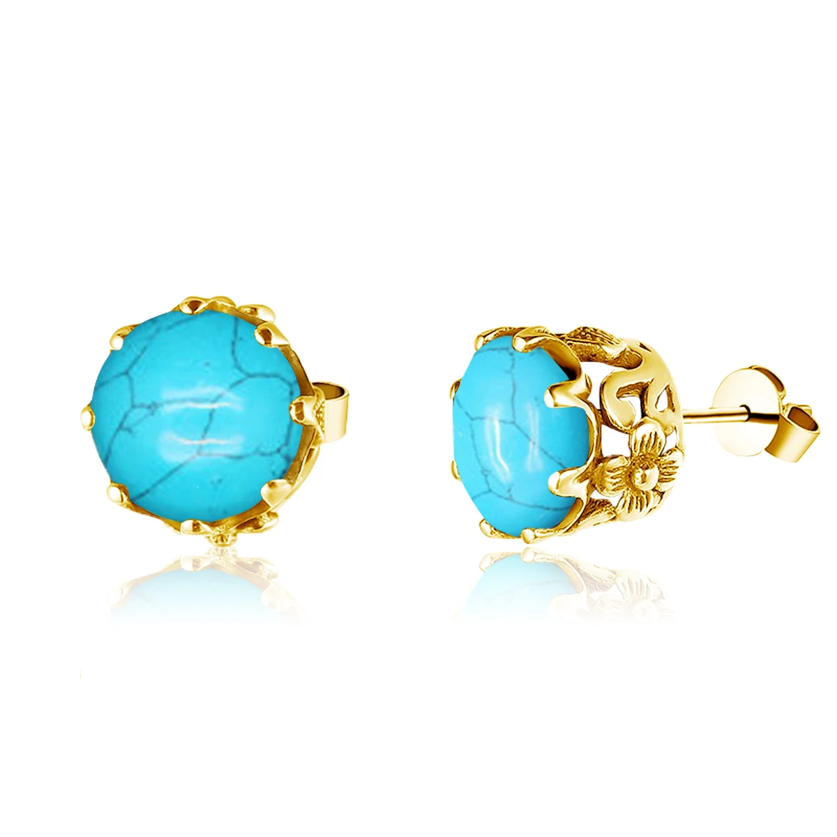 

Szjinao Religious Style Turquoise Stud Earrings For Women With Stone Sterling Solid Silver 925 Flower Trend Party Female Jewelry