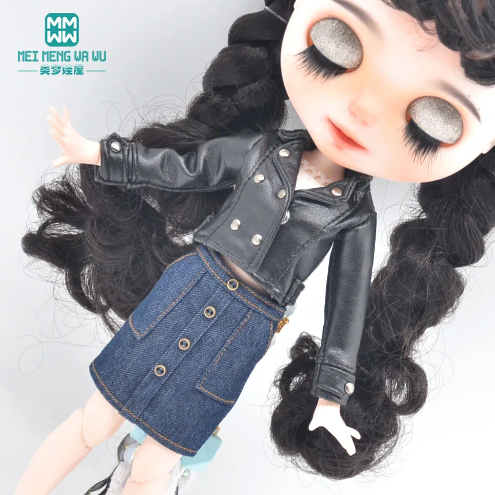 28cm Blyth doll clothes Fashion leather jackets skirts shoes