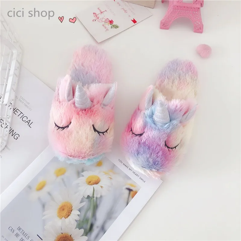 Girl Indoor Cute Slippers Color Unicorn Series Home Indoor Non-slip Floor Cotton Slippers Eye Mask Face Washing Sleep Mask