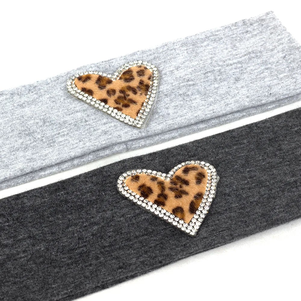 Newborn Hair Accessories Cotton Elastic Headband Baby Soft Leopard Heart Rhinestone Boy Breathable Turban Baby Girl Headbands